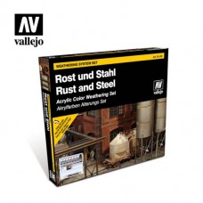 Acrylicos Vallejo -70150 - 模型色彩 Model Color - 鐵鏽&鋼鐵套組(附兩隻畫筆) Rust & Steel (9) + 2 Brushes（NT 1320）