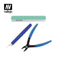 Acrylicos Vallejo - 模型工具 - T11002 - 模型組裝工具組合 Plastic Models Preparation Tool Kit: Includes flexible lime, mold line cleaner and cutting pliers (NT 560元)